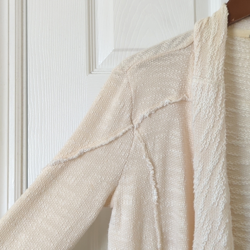 Free People In The Loop Boho Draped Open Front Knit Cardigan Sweater Cream XS - Picture 3 of 12